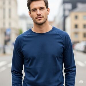 Marine Layer Double Knit Baseball Raglan in Deep Denim Color Men's L/XL